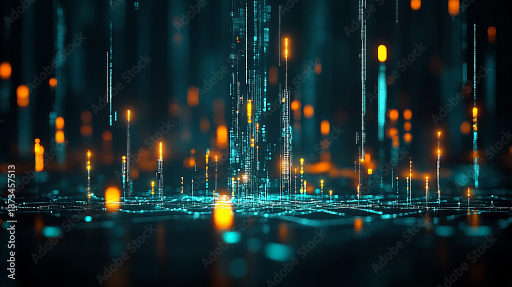 Fototapeta premium Dynamic data flow digital realm abstract visualization futuristic environment close-up view technology concept
