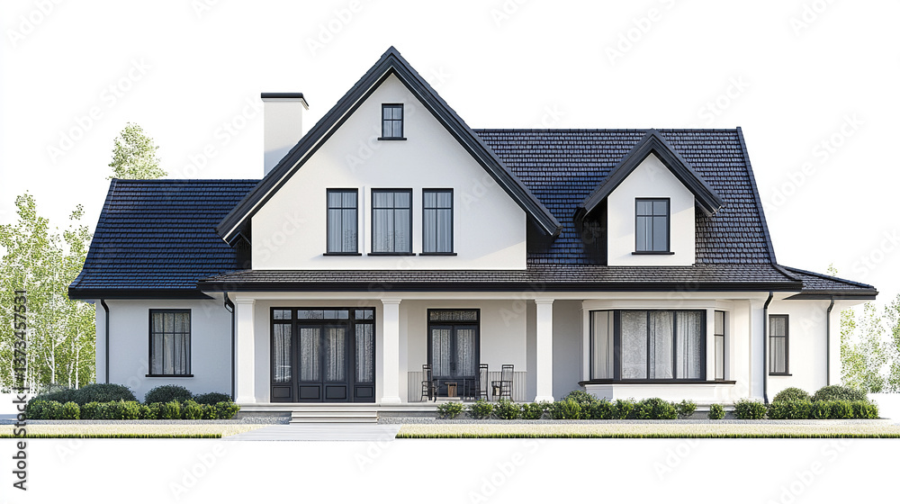 Elegant modern house with gable roof and large windows Elegant modern house with gable roof and large windows