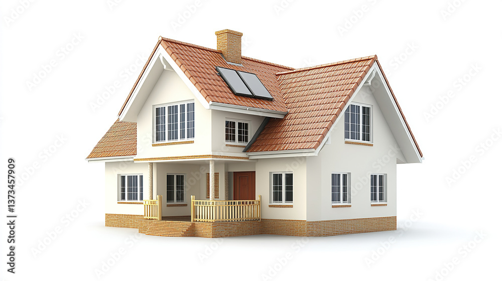 charming residential house with red roof and solar panels charming residential house with red roof and solar panels