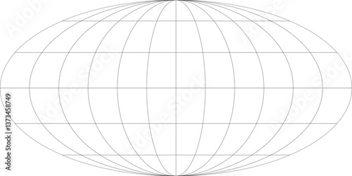 30-Degree world map graticule (latitude-longitude) grid vector in Mollweide projection
