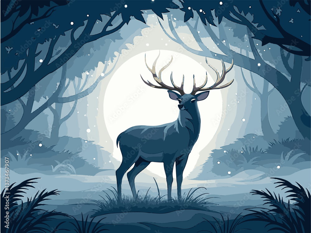 Various animals in EPS and vector formats. Majestic Deer Standing Under Full Moonlight in Mystical Forest Scene Various animals in EPS and vector formats. Majestic Deer Standing Under Full Moonlight in Mystical Forest Scene