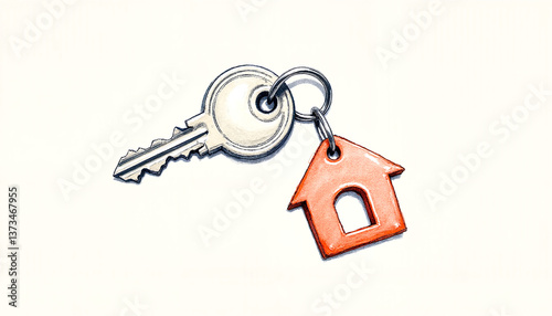 Key with house charm representing home ownership, home-buying concept