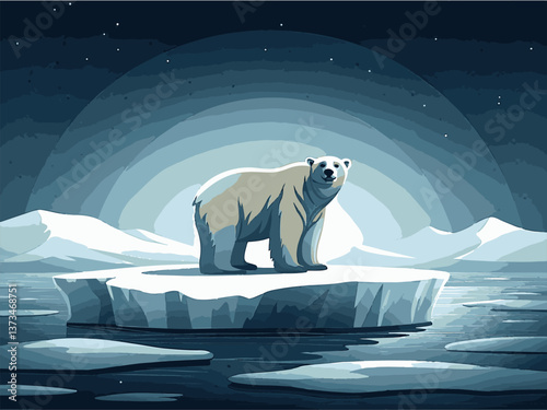 Various animals in EPS and vector formats. Polar Bear on Iceberg under Moonlight in Arctic Landscape