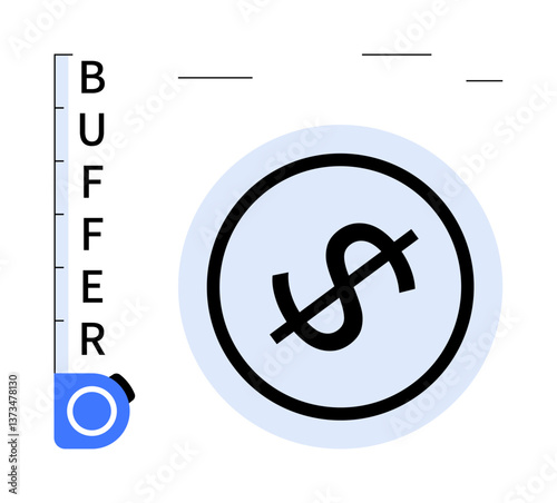 Adjustable vertical buffer scale with highlighted dollar symbol, suggesting financial stability or reserve. Ideal for finance, budgeting, investment, savings, stability, security, flat simple