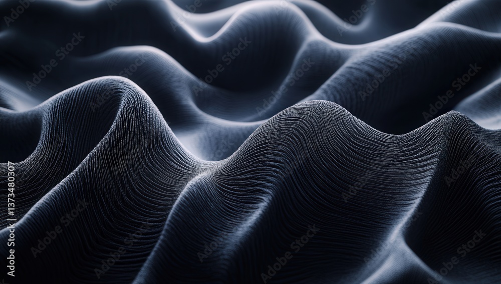 Naklejka premium Abstract waves of blue fabric create a dynamic, ripple-like pattern, evoking a sense of fluidity and movement.