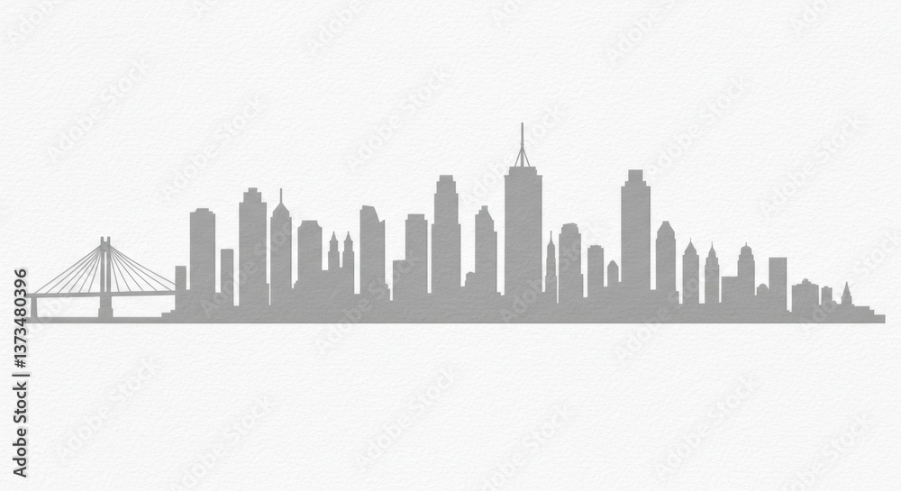 Naklejka premium City Skyline Silhouette with Bridge and Black Background