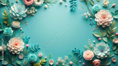 Floral artistry a serene arrangement of pastel paper flowers and foliage on a teal backdrop