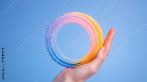 Colorful Circular Bands in Hand  Abstract Art  Pastel Rainbow Hues  Design Element