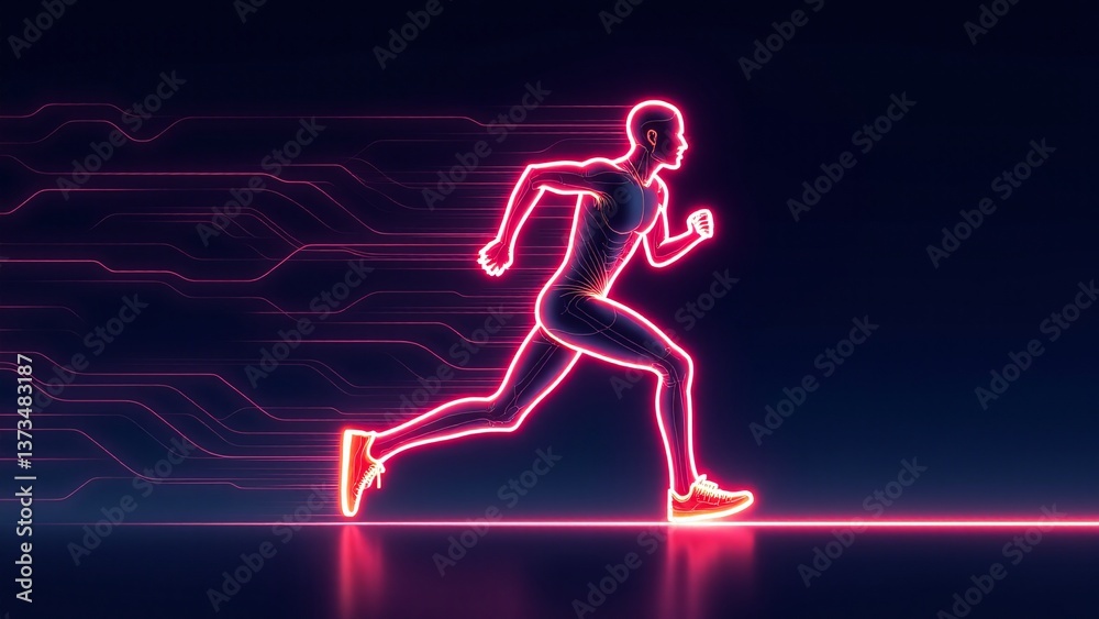 Neon Runner Illustration With Digital Lines Neon Runner Illustration With Digital Lines