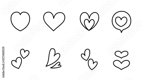 手書きのシンプルなハートのベクターアイコンセット