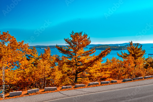 Obraz na płótnie Acadia National Park in Vibrant Foliage Season, Stunning Autumn Landscapes in Maine w salonie