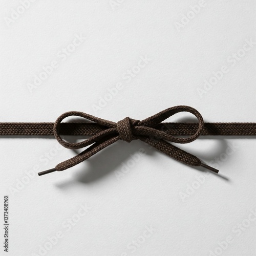 brown shoelace bow on white background minimalist simple design flatlay
