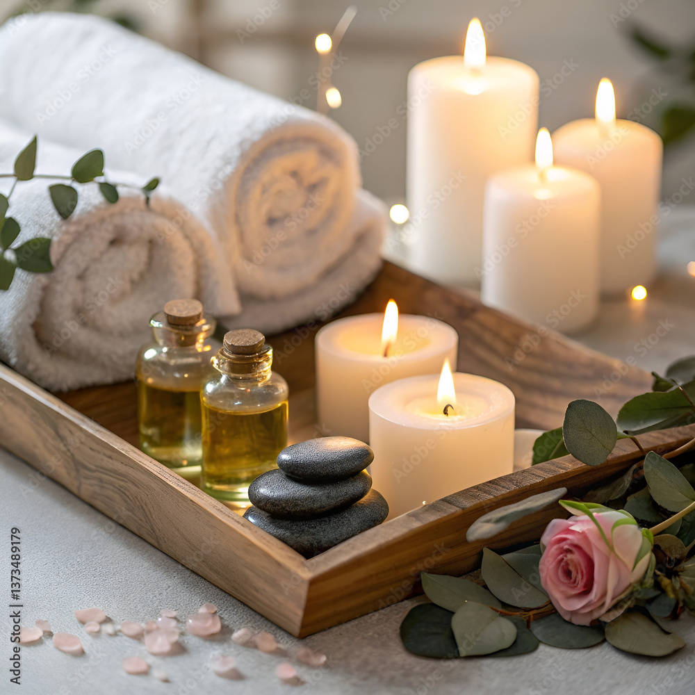spa still life with candles and stones spa still life with candles and stones