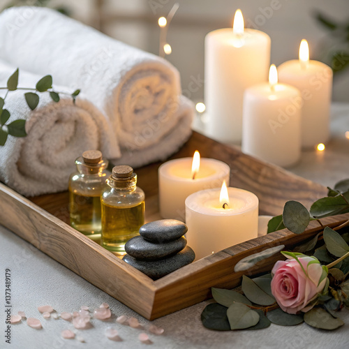 spa still life with candles and stones
