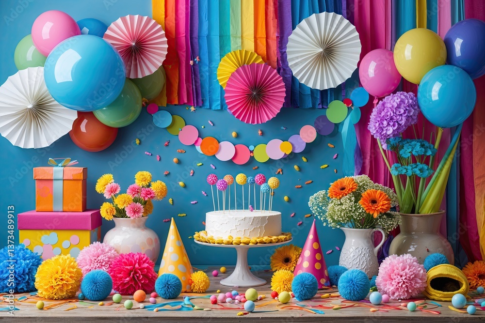 Fototapeta premium Festive Celebration Backdrop with Fun Accessories and Vibrant Decorations