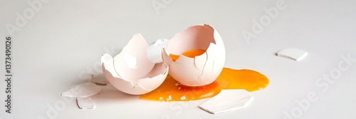 White eggshell of a broken chicken egg with shards isolated on a white background