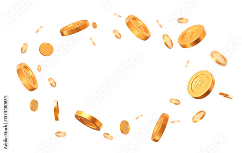 3d flying golden Tether or USDT coin with different angles. Stock vector illustration on isolated background.