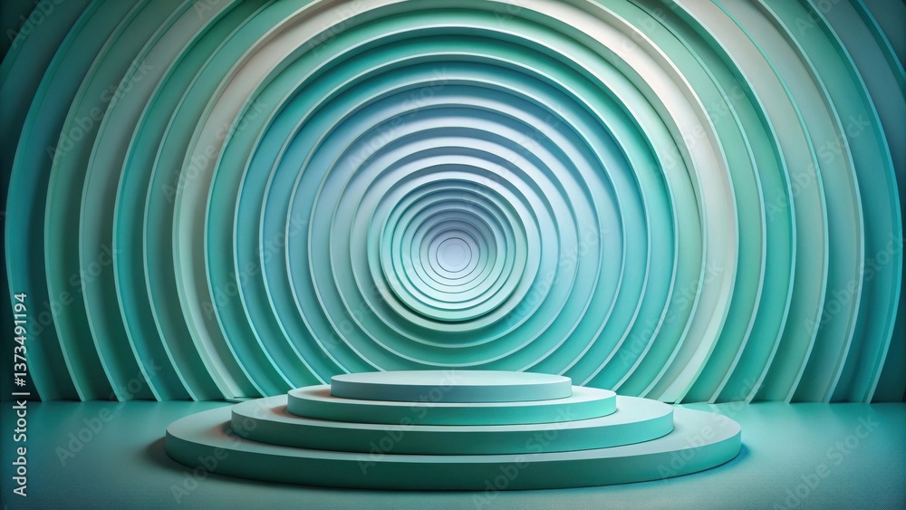 Obraz premium Abstract Teal Circular Stage with Concentric Rings for Product Display