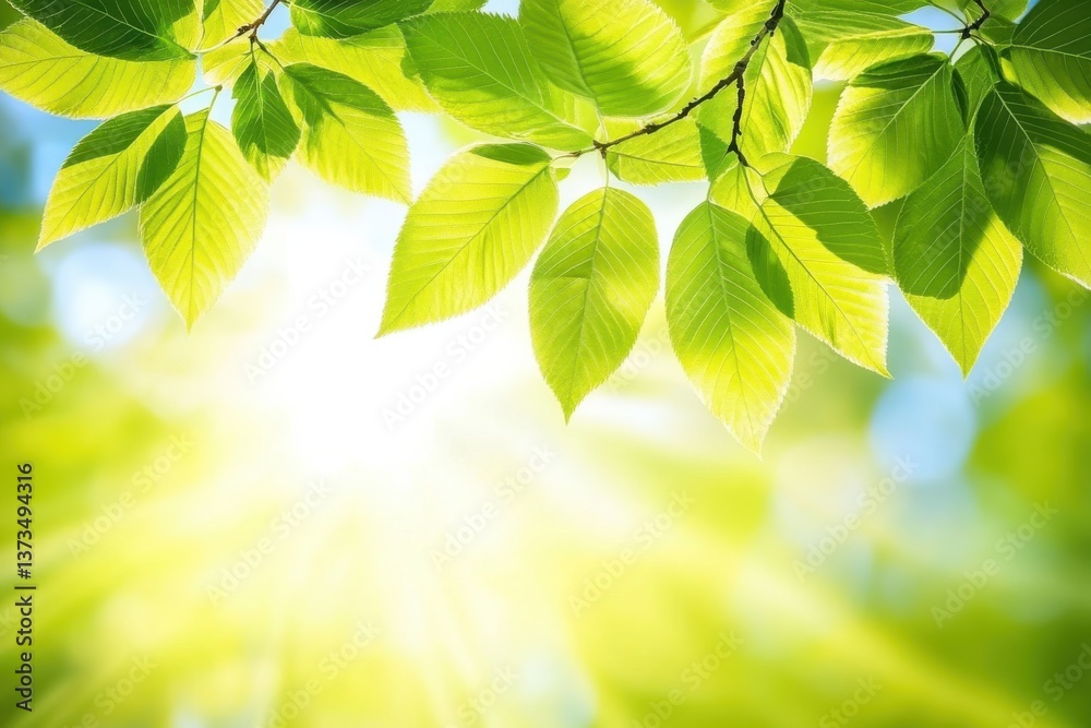 Bright Green Leaves Under Sunlight with Natural Background