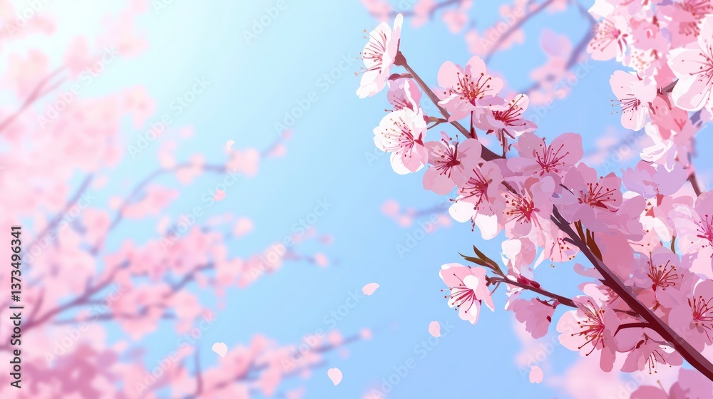 Serene Spring Blossom Pink Cherry Tree Branches Pastel Sky Floral Background Serene Spring Blossom Pink Cherry Tree Branches Pastel Sky Floral Background
