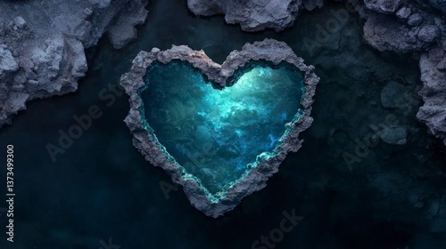 Heart Shaped Rock Pool  Iridescent Teal Water  Aerial View  Nature  Geology  Abstract