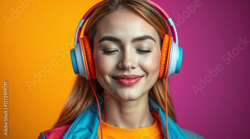 Woman enjoying music with headphones