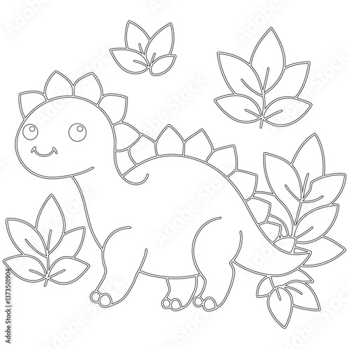 cute cartoon little dinosaur black line drawing for coloring page