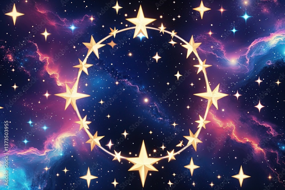 Fototapeta premium Seamless Ethereal Cosmic Star Border Frame Pattern for Space Party Decorations