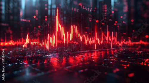 Red Stock Market Graph Digital Display on a futuristic digital background.