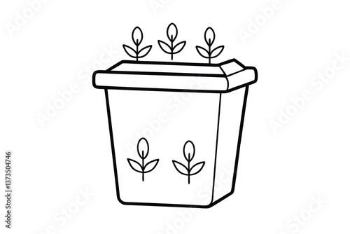 Simple Line Drawing of Plants Growing in a Pot