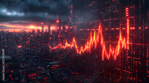 Red Stock Market Graph Digital Display on a futuristic digital background.
