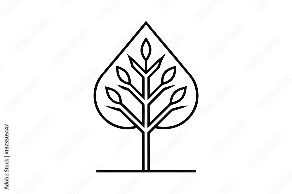 Obraz premium Abstract Minimalist Tree Leaf Nature Line Art Design Logo