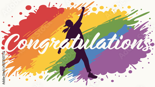colorful' Congratulations' - lettering vector  on watercolor  splash background which is dynamic and artistic, giving an energetic and festive feel.