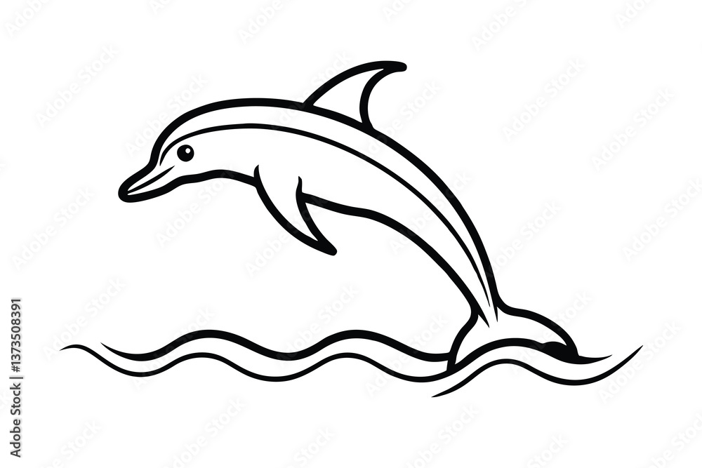 Fototapeta premium Leaping Dolphin Ocean Waves Aquatic Wildlife Marine Animal Cartoon