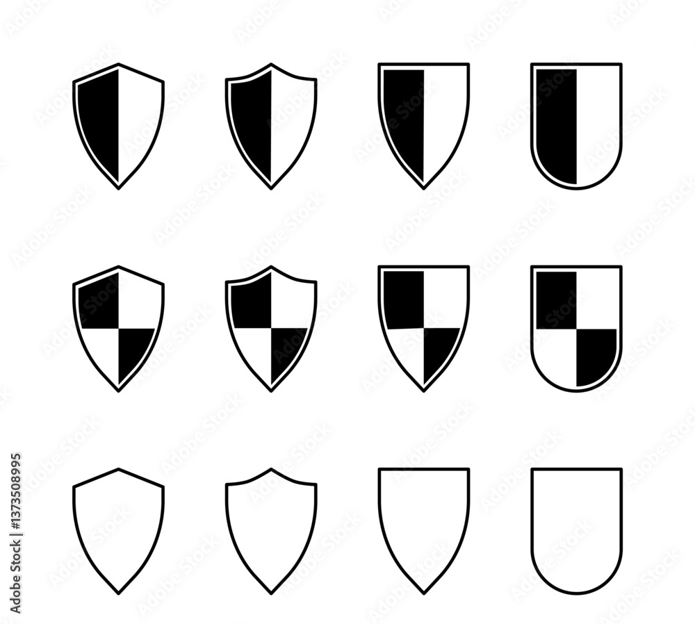 Shield icon set. Protect shield security line icons. Badge quality symbol, sign, logo or emblem. Shield icon set. Protect shield security line icons. Badge quality symbol, sign, logo or emblem.