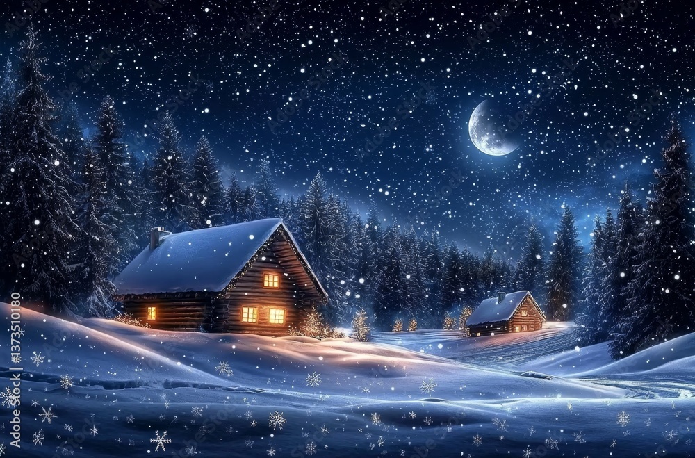 Fototapeta premium A full moon casting a gentle glow over a peaceful winter landscape.