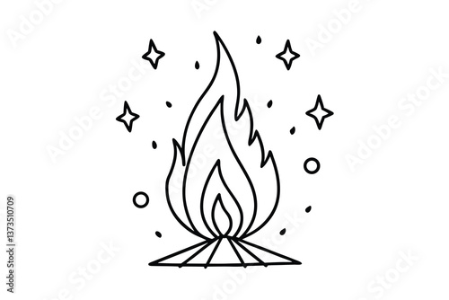 Mystical Flame Campfire Design Stars, Fire, Line Art