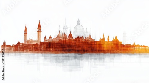 Venice skyline illustrated with buildings reflected in the water