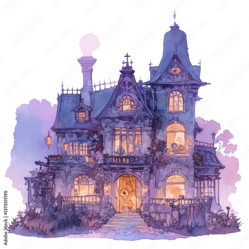 Obraz premium Haunting night at spooky mansion enchanted forest digital art whimsical view
