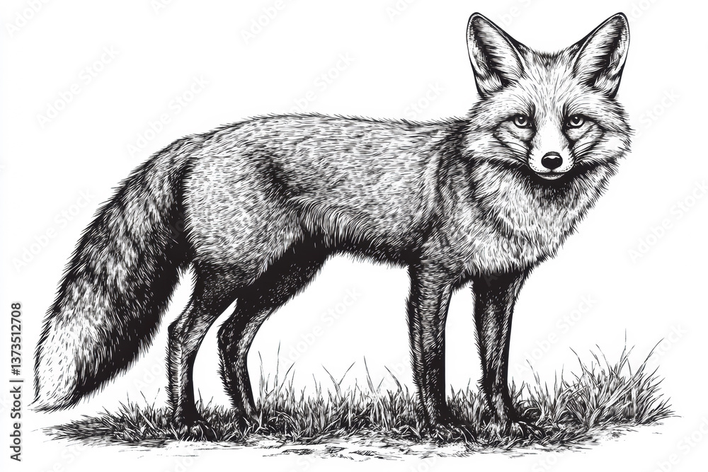 Obraz premium Detailed illustration of a fox standing on grass in a natural setting showcasing its graceful posture and distinctive features Generative AI