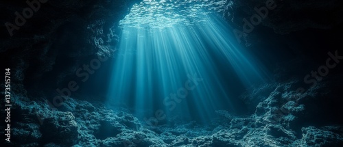 Wallpaper Mural Underwater Cave with Sunbeams - Mysterious Ocean Depth Torontodigital.ca