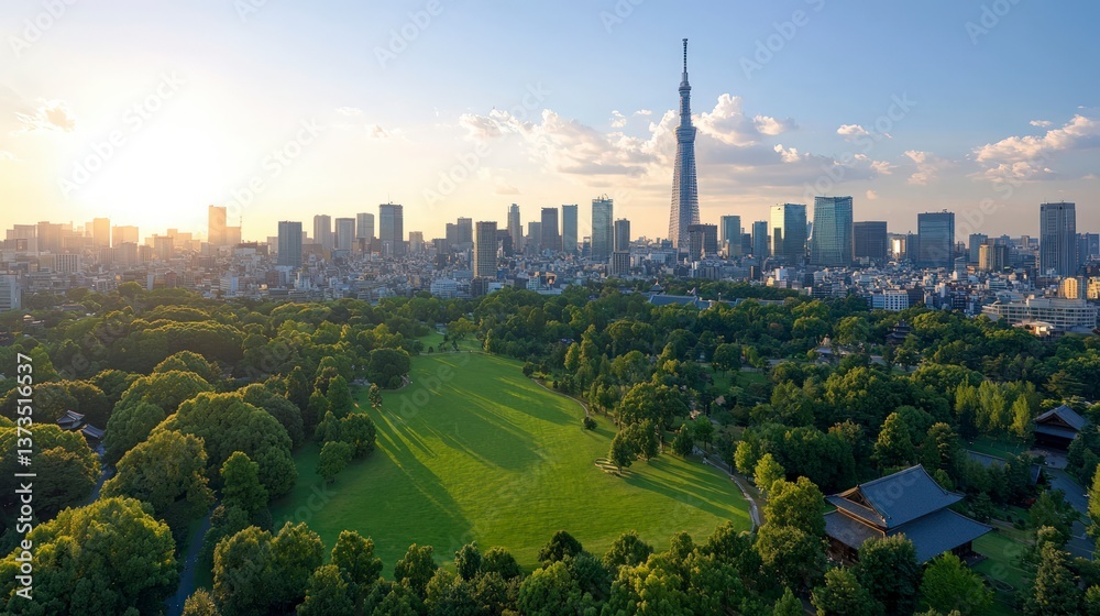 Tokyo Skyline Modern Cityscape with Lush Green Park