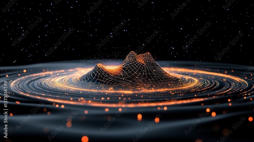 Obraz premium Futuristic Blockchain Network Abstract Data Mountain in Space