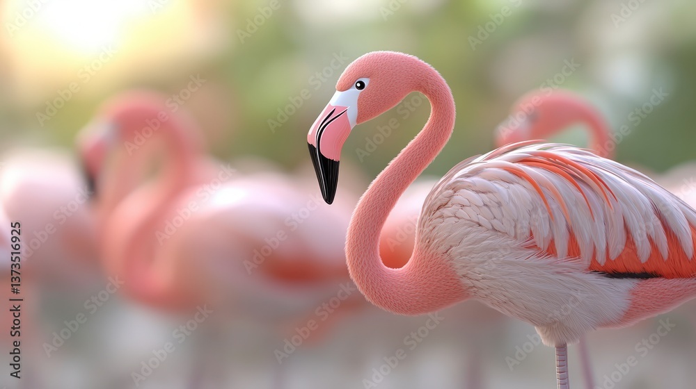 Obraz premium Pink Flamingo Bird Wildlife Nature Closeup Photography