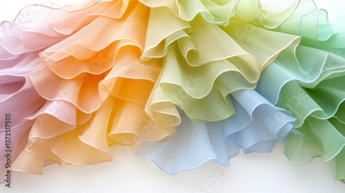 Pastel Rainbow Fabric  Sheer Layers  Textured Cloth  Fashion Design  Soft Drape  Ombre Gra