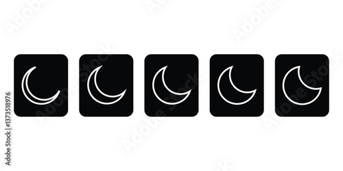 Moon icon set. Outlined moon in black background with different phases. Perfect moon vector set for spiritual designs, or astronomical projects sign illustration.