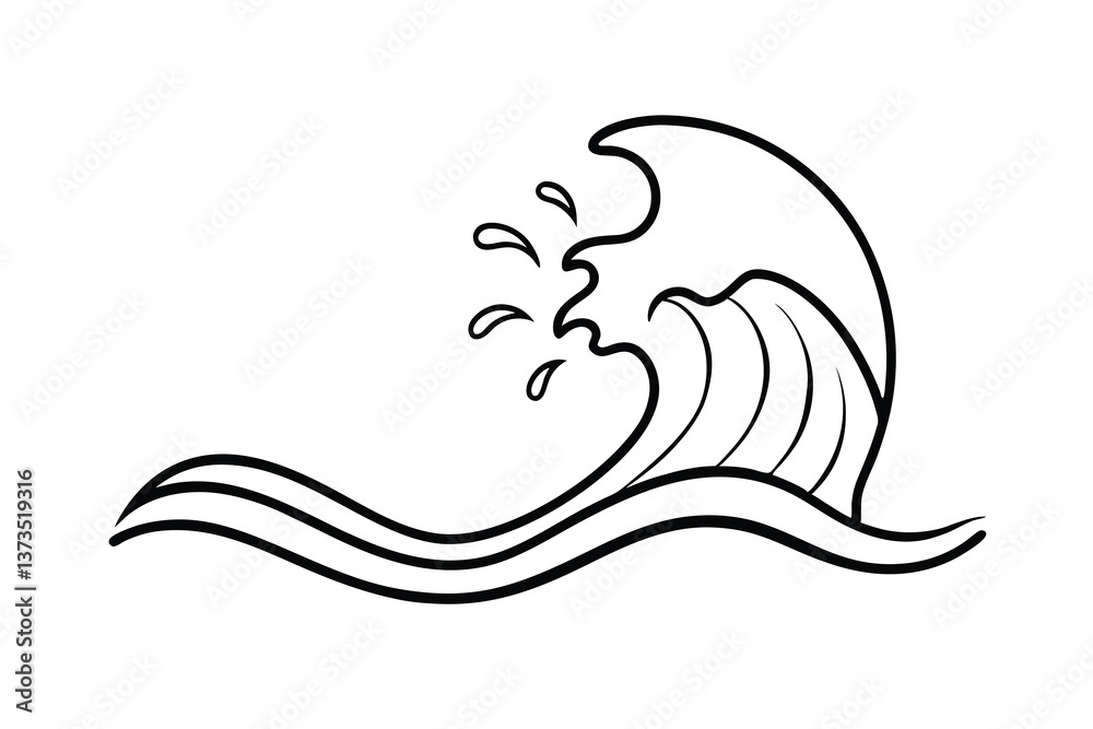 Fototapeta premium Ocean Wave Illustration Curving Lines, Splashing Water, Artistic Design