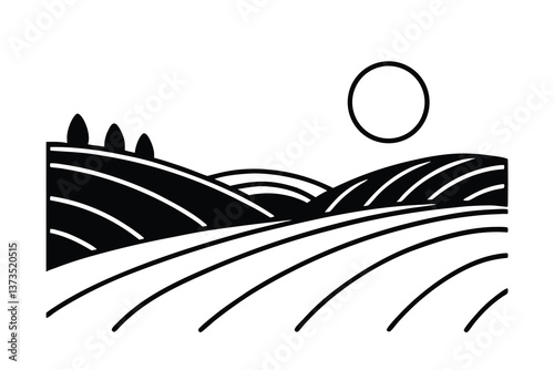 Tuscan Hills Landscape Sun, Rolling Fields, and Cypress Trees