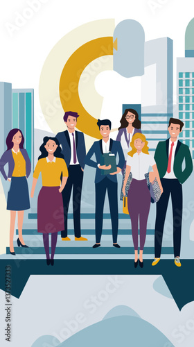 Internship Orientation Team Embarking on Corporate Journey in Flat Minimalist Vector Style