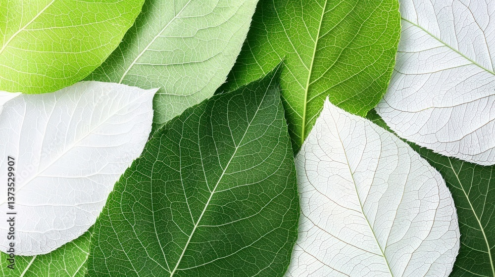 Lush Green and White Leaf Background Nature Texture Botany Closeup Organic Plant Spr